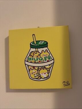 Yellow Kawaii Bunny Drink Canvas Art